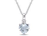 1.50 Carat (ctw) Aquamarine Heart Solitaire Pendant Necklace in Sterling Silver with Chain and Lab-Created White Sapphires